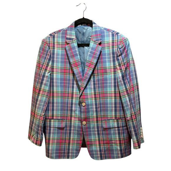 Saddlebred Other - Saddlebred men’s plaid 2 button colorful blazer sport coat cotton men’s 44S